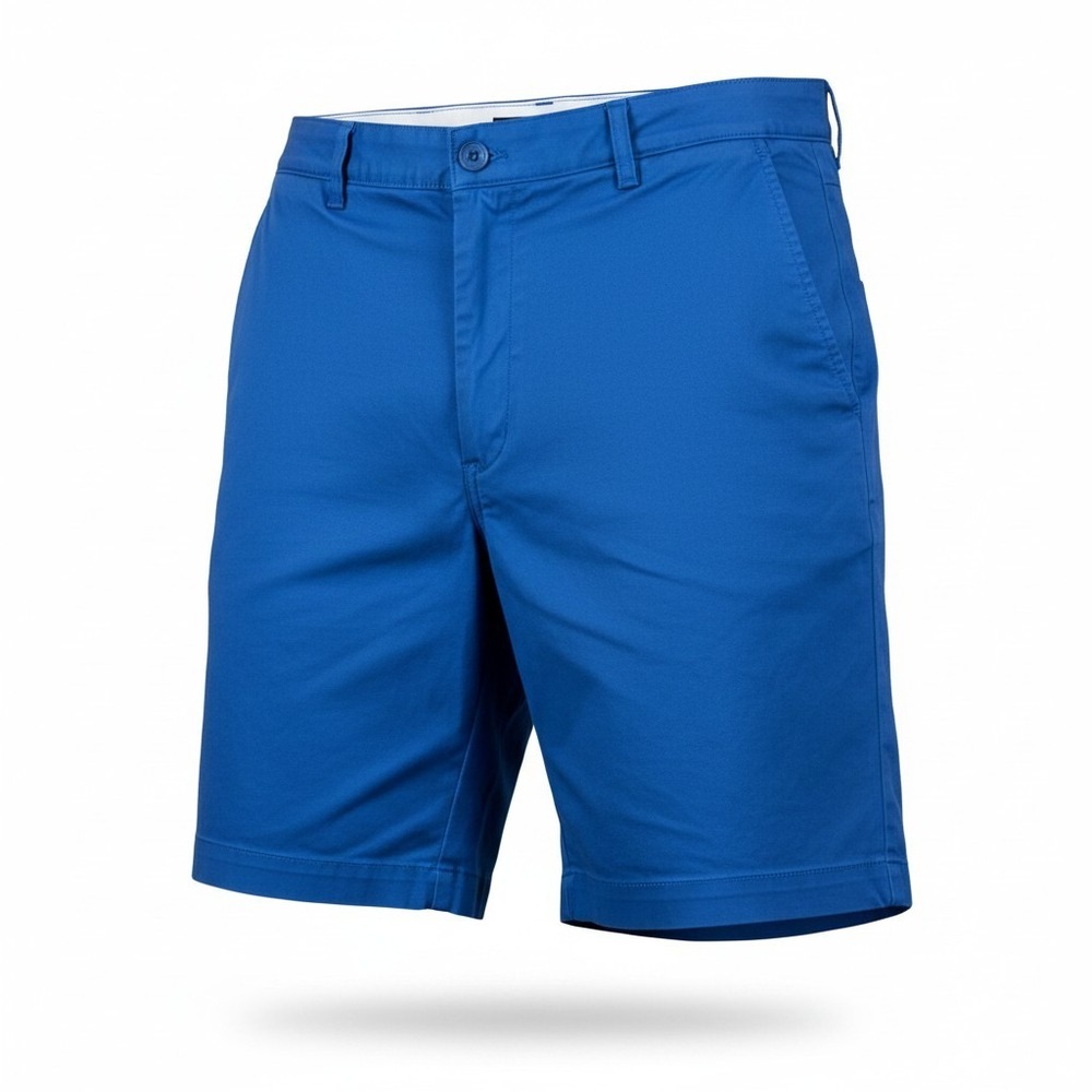 Roundtree & Yorke Mens Royal Blue Flat Front Chino Shorts Size 44 Stretch Cotton